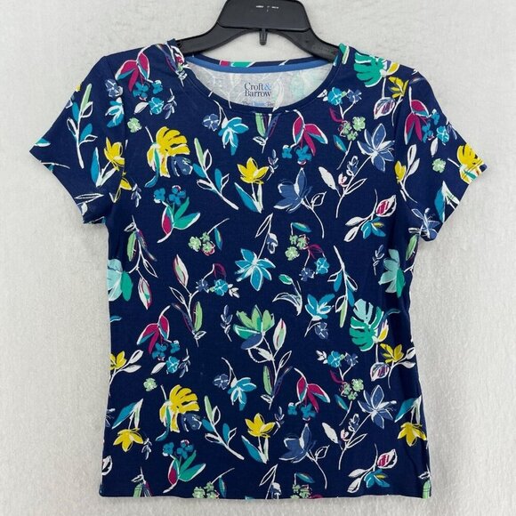 Croft And Barrow Shirt Womens PXS Navy Blue Floral The Classic Tee Short Sleeve - Picture 1 of 12